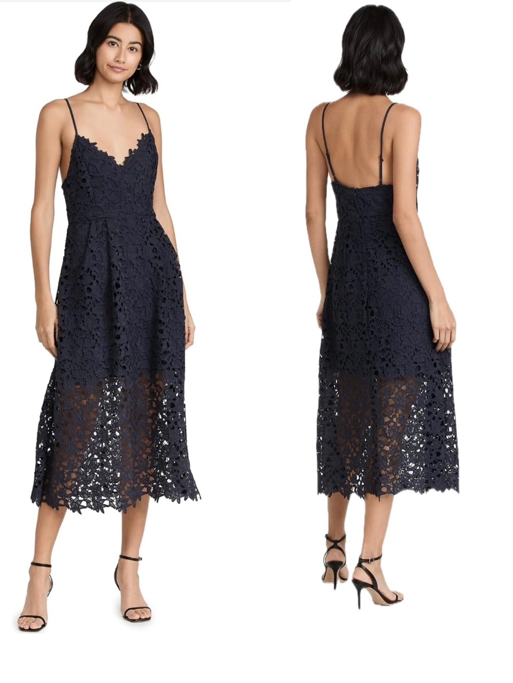 ASTR The Label Black Floral Lace Midi Dress Size M Spaghetti Strap Cocktail